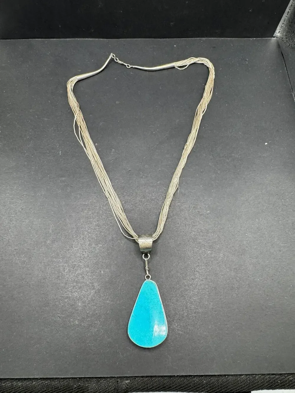 Vtg Sterling Silver 925 Multi Strand Liquid Silver Necklace Reversible Turquoise